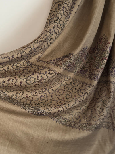 Embroidered Pashmina -Sand