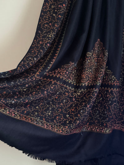 Embroidered Pashmina - Navy